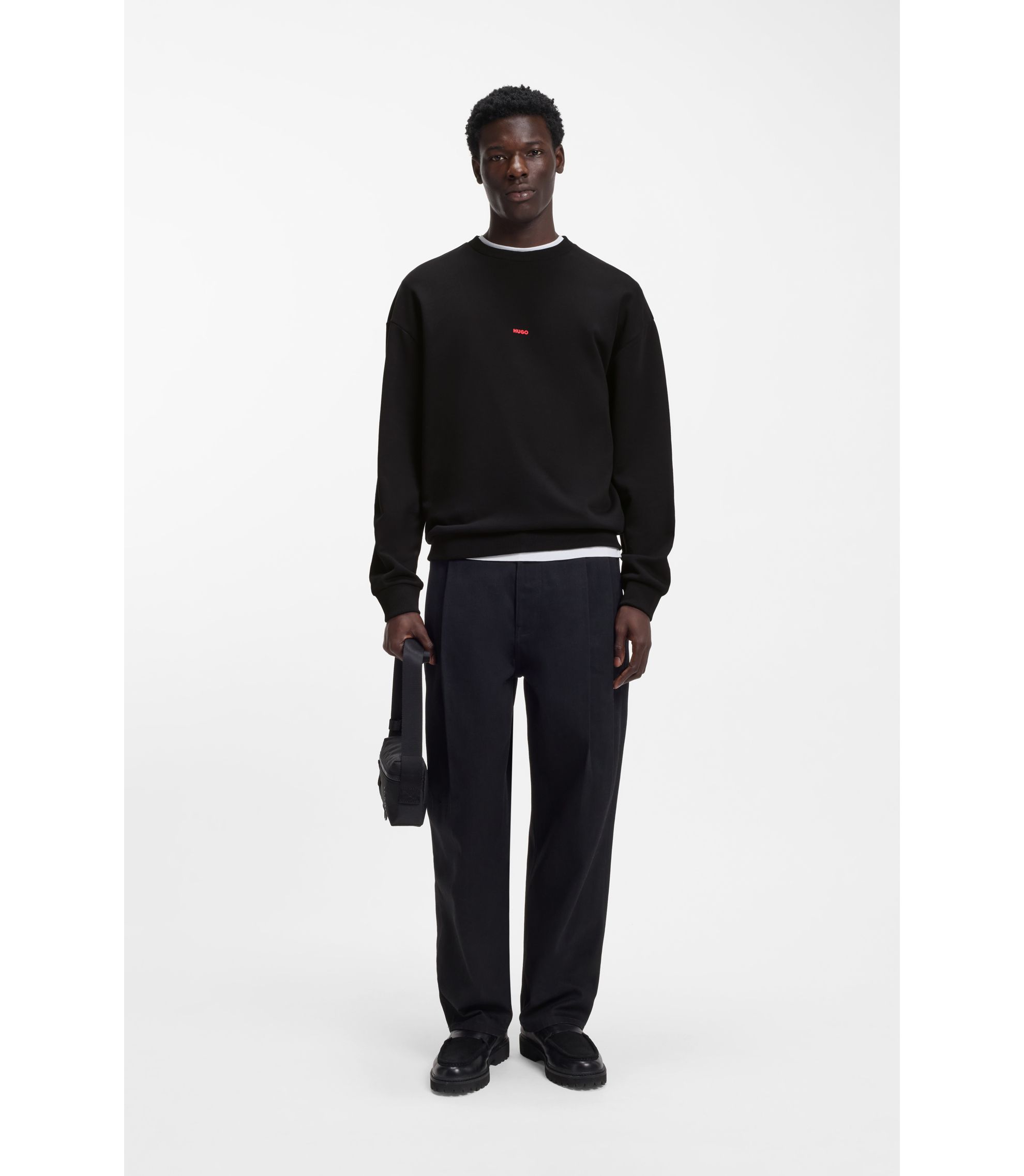 HUGO - Relaxed-fit sweatshirt in cotton terry with dog artwork - Black