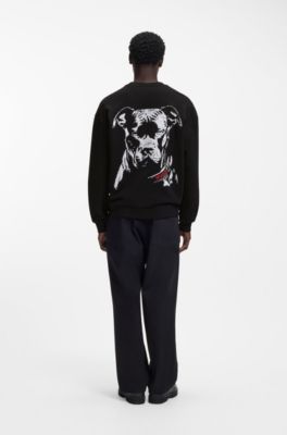 Relaxed-fit sweatshirt in cotton terry with dog artwork, Black