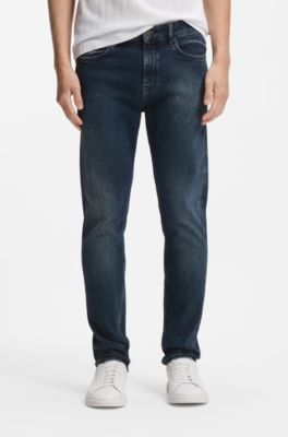 Delaware slim fit-jeans i supermjuk stretchig denim, M&ouml;rkbl&aring;