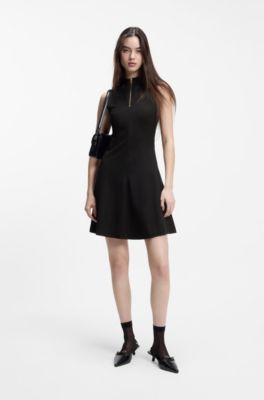 A-line dress with zip neck, Black