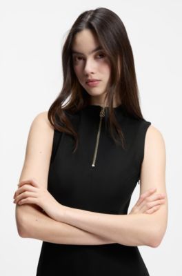 A-line dress with zip neck, Black