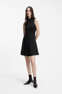A-line dress with zip neck, Black