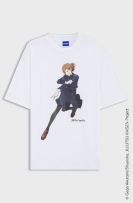 Oversize T-shirt fra HUGO x Jujutsu Kaisen med Nobara-print, Hvid