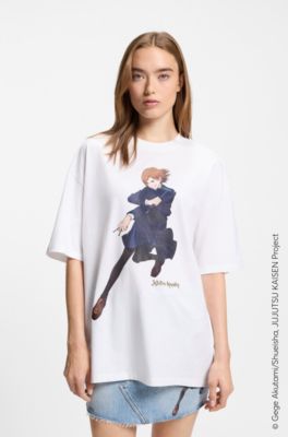 Oversize T-shirt fra HUGO x Jujutsu Kaisen med Nobara-print, Hvid