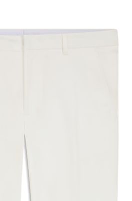 Tapered-fit trousers in mercerised stretch cotton, White