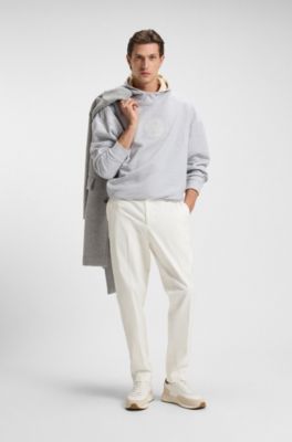 Tapered-fit trousers in mercerised stretch cotton, White