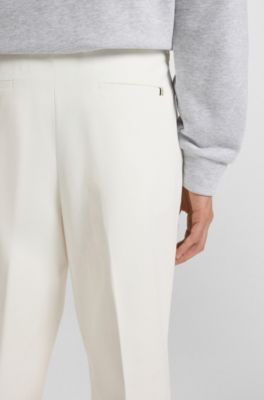 Pantalon Tapered en coton stretch merceris&eacute;, Blanc
