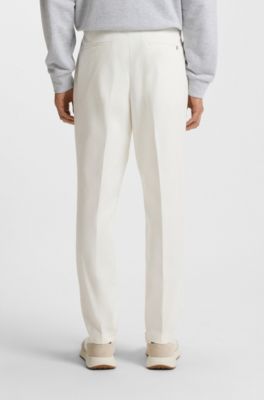 Tapered-fit trousers in mercerised stretch cotton, White