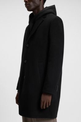 Button-front coat in a wool blend, Black