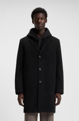 Button-front coat in a wool blend, Black