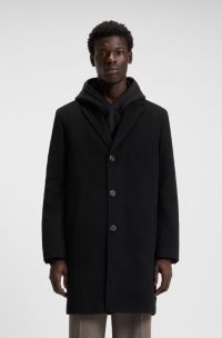 Button-front coat in a wool blend, Black
