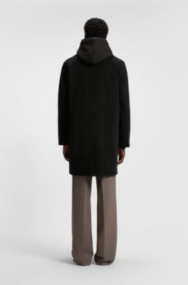 Button-front coat in a wool blend, Black