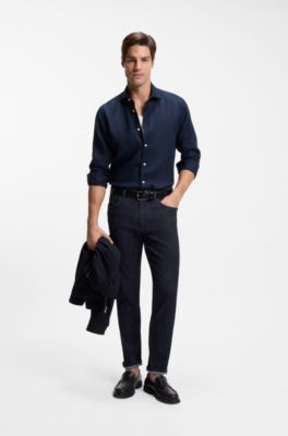 Maine-jeans med regular fit i indigobl&aring; denim, M&oslash;rkebl&aring;