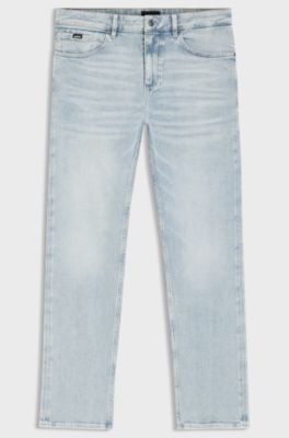 Jeans straight fit in denim elasticizzato blu super morbido, Celeste
