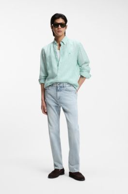 Jeans straight fit in denim elasticizzato blu super morbido, Celeste