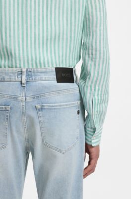 Jeans straight fit in denim elasticizzato blu super morbido, Celeste