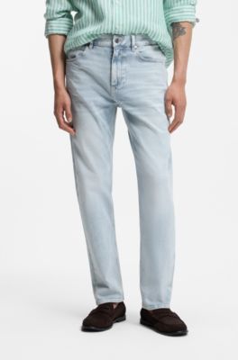 Jeans straight fit in denim elasticizzato blu super morbido, Celeste
