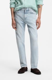 Straight-fit jeans in blue super-soft stretch denim, Light Blue