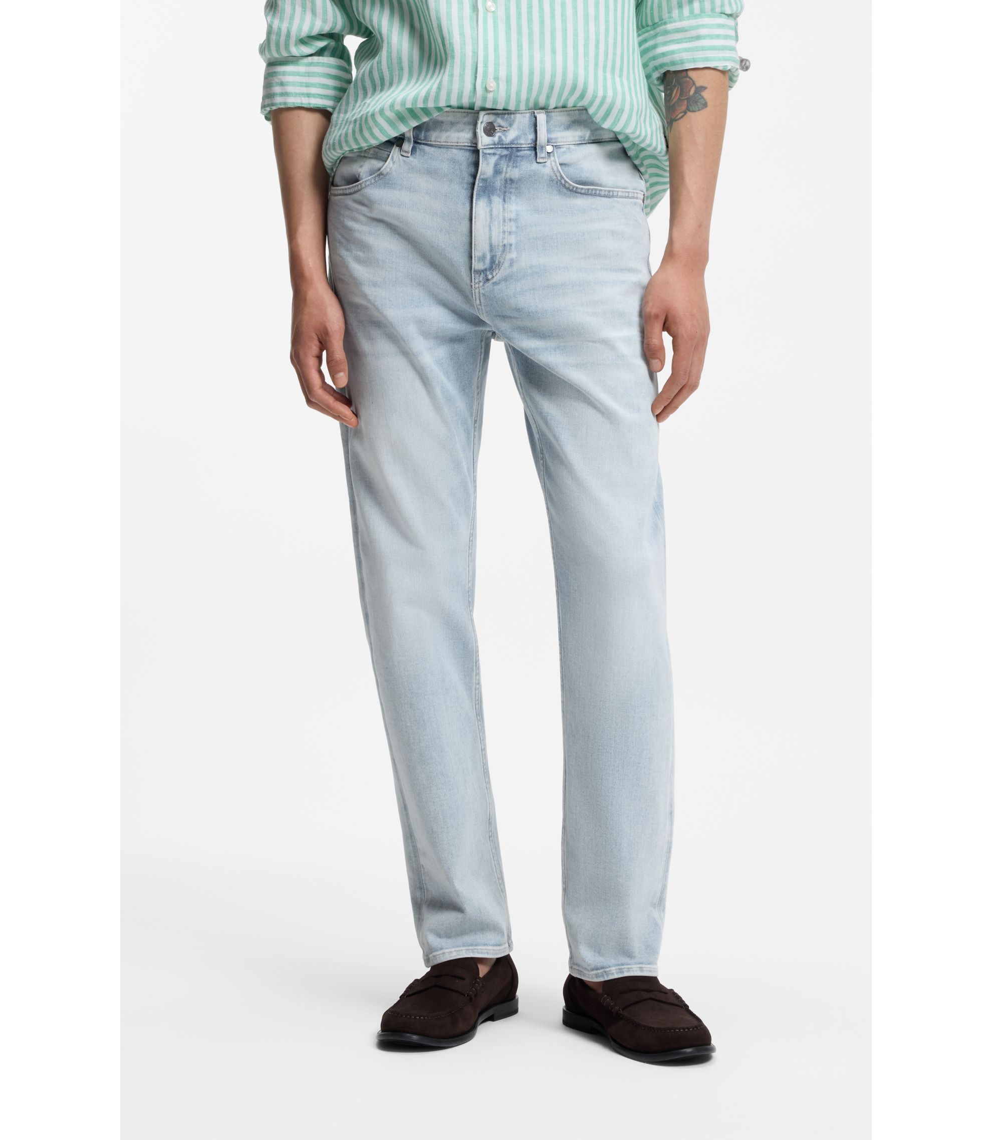 Straight-Fit Jeans aus blauem super-softem Stretch-Denim