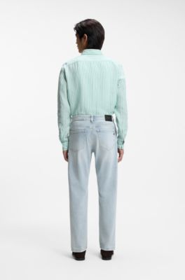 Jeans straight fit in denim elasticizzato blu super morbido, Celeste