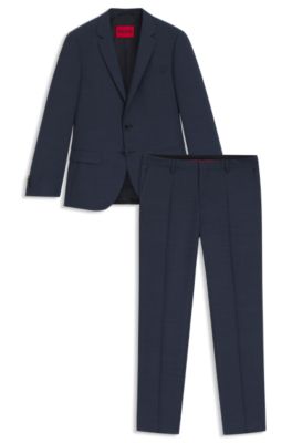 Tweedelig slim-fit pak van wol met microdessin, Blauw