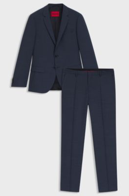 Tweedelig slim-fit pak van wol met microdessin, Blauw