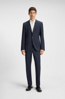 Tweedelig slim-fit pak van wol met microdessin, Blauw