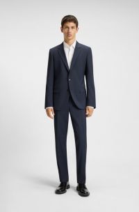 Costume deux pièces Slim en laine à micro motif, Bleu