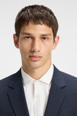 Two-piece slim-fit suit in micro-patterned wool, Blue