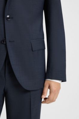 Tweedelig slim-fit pak van wol met microdessin, Blauw