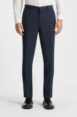 Tweedelig slim-fit pak van wol met microdessin, Blauw