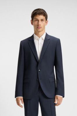 Two-piece slim-fit suit in micro-patterned wool, Blue