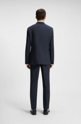 Two-piece slim-fit suit in micro-patterned wool, Blue