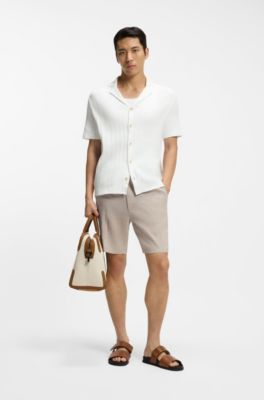 Modern-fit short van een linnennmix, Lichtbeige