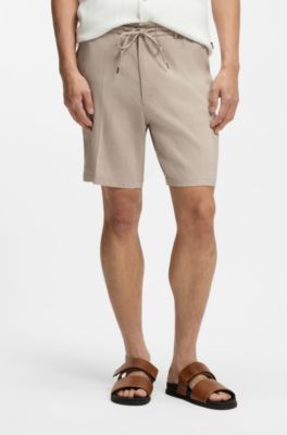 Modern-fit short van een linnennmix, Lichtbeige