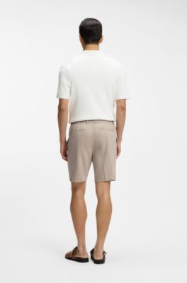Modern-fit short van een linnennmix, Lichtbeige