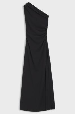Robe &agrave; &eacute;paules asym&eacute;triques en tissu stretch, Noir