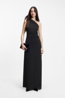 Robe &agrave; &eacute;paules asym&eacute;triques en tissu stretch, Noir