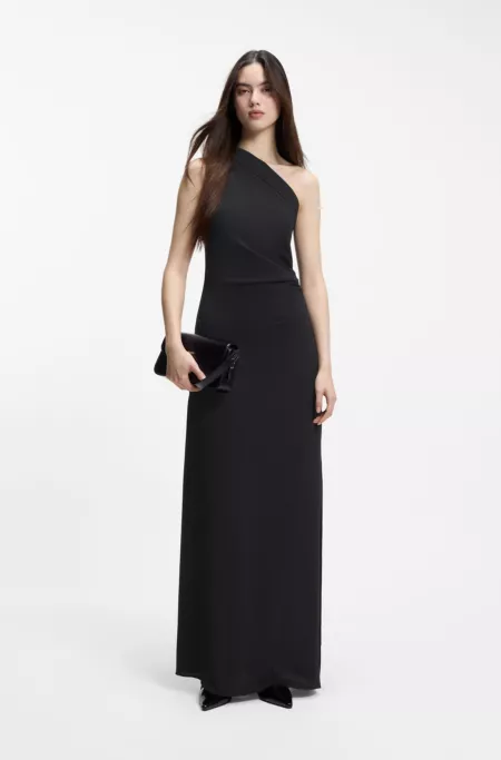 Robe à épaules asymétriques en tissu stretch