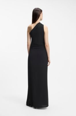 Robe &agrave; &eacute;paules asym&eacute;triques en tissu stretch, Noir