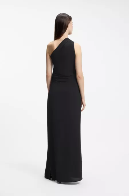 Robe à épaules asymétriques en tissu stretch