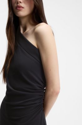Robe &agrave; &eacute;paules asym&eacute;triques en tissu stretch, Noir