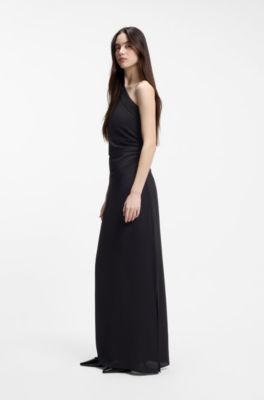 Robe &agrave; &eacute;paules asym&eacute;triques en tissu stretch, Noir