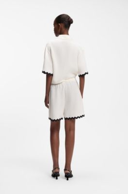 Relaxed-fit shorts met zigzagband, Zwart / Wit