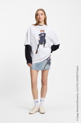 HUGO x Jujutsu Kaisen denim rok met Nobara-print, Blauw