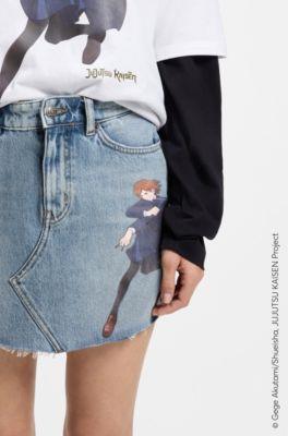 HUGO x Jujutsu Kaisen denim skirt with Nobara print, Blue