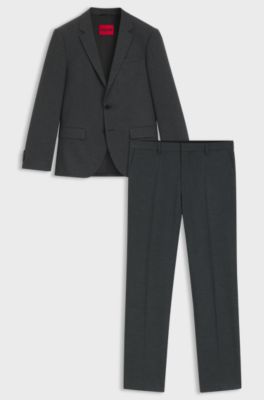 Two-piece slim-fit suit in wool-blend dobby, Grey