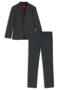 Two-piece slim-fit suit in wool-blend dobby, Grey