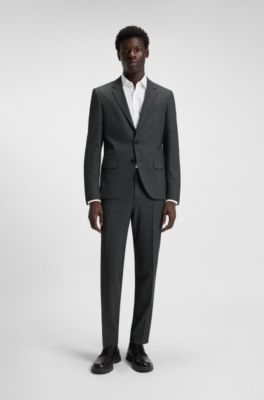 Two-piece slim-fit suit in wool-blend dobby, Grey