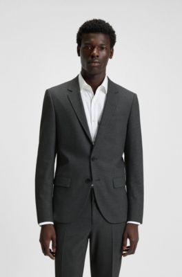Two-piece slim-fit suit in wool-blend dobby, Grey